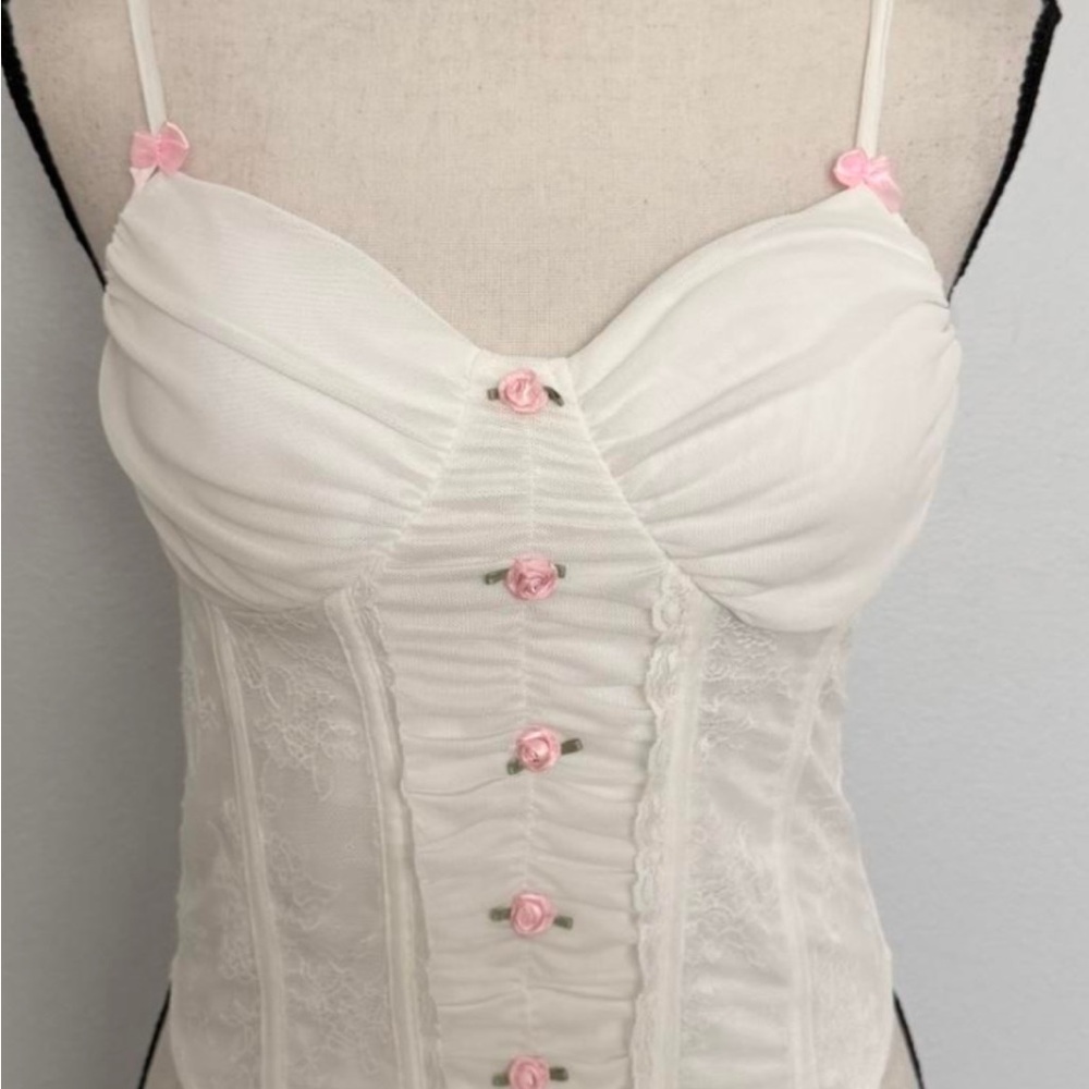 Madden Girl Corset like Top with Pink Floral Accents - built in pads